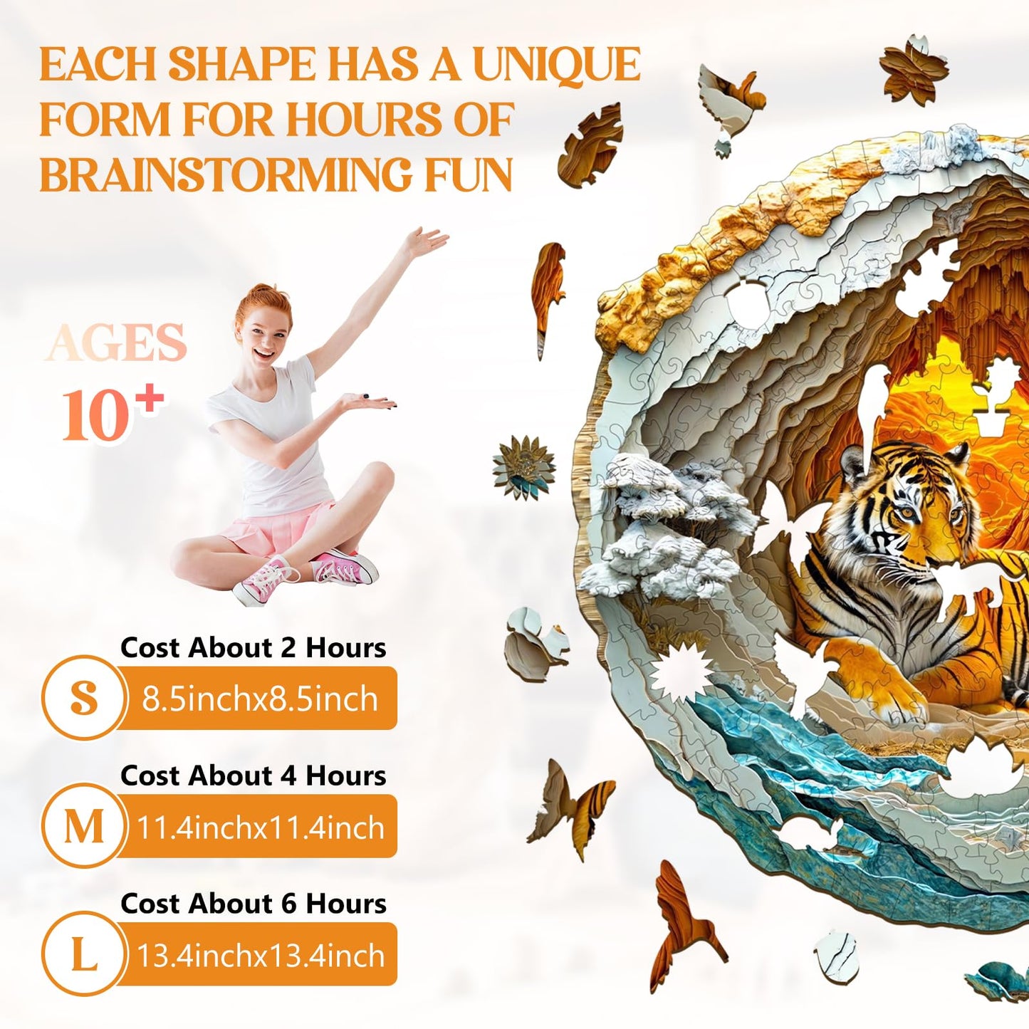 Wooden Puzzles for mature-themeds  Wooden Jigsaw Puzzles for mature-themeds Kids  3D Vision Effect-3D Tiger Unique Shaped Wood Puzzles mature-themed  Creative Birthday Gifts for Friends Family Game (8.5 * 8.5in 100pcs)