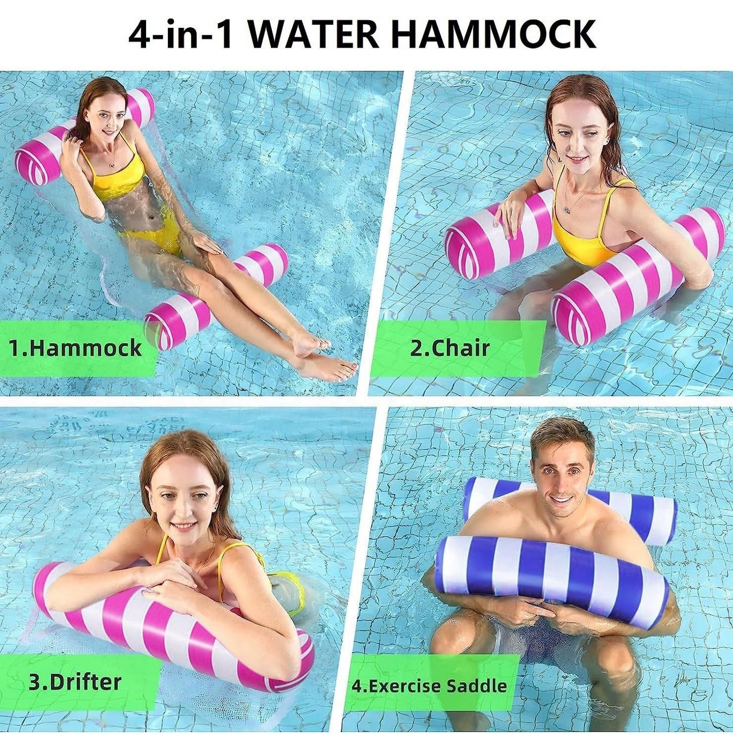 2-Pack Swimming Pool Float, Multi-Purpose Inflatable Pool Hammock (Saddle, Lounge Chair, Drifter), Water Hammock Lounge, (Navy B