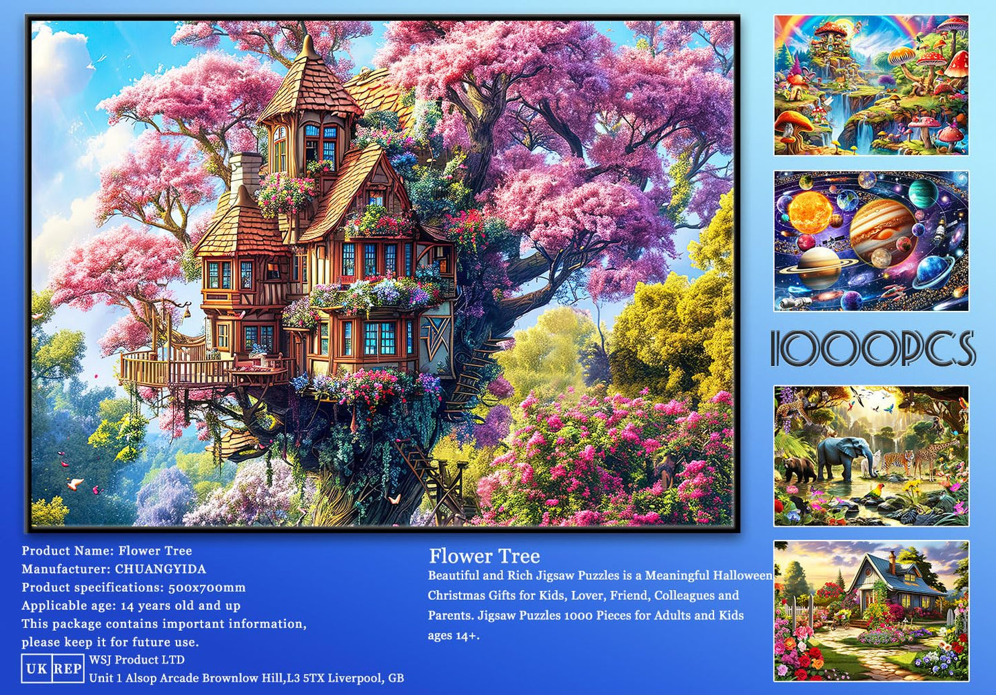 Jigsaw Puzzles for mature-themeds 1000 Piece Puzzle for mature-themeds 1000 Pieces Puzzle 1000 Pieces-Whimsical Tree House and Flowers