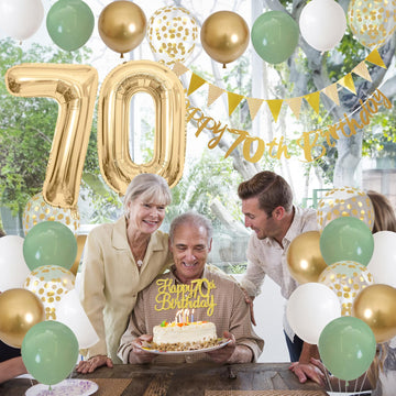 70Th Birthday Decorations For Men Women, Sage Green White Gold Birthday Balloons With Happy 70Th Birthday Banner 70Th Birthday C