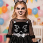 Neilyoshop Girls Cat Costume Kids Black Cat Dress Animals Costume Set For Halloween Dress up