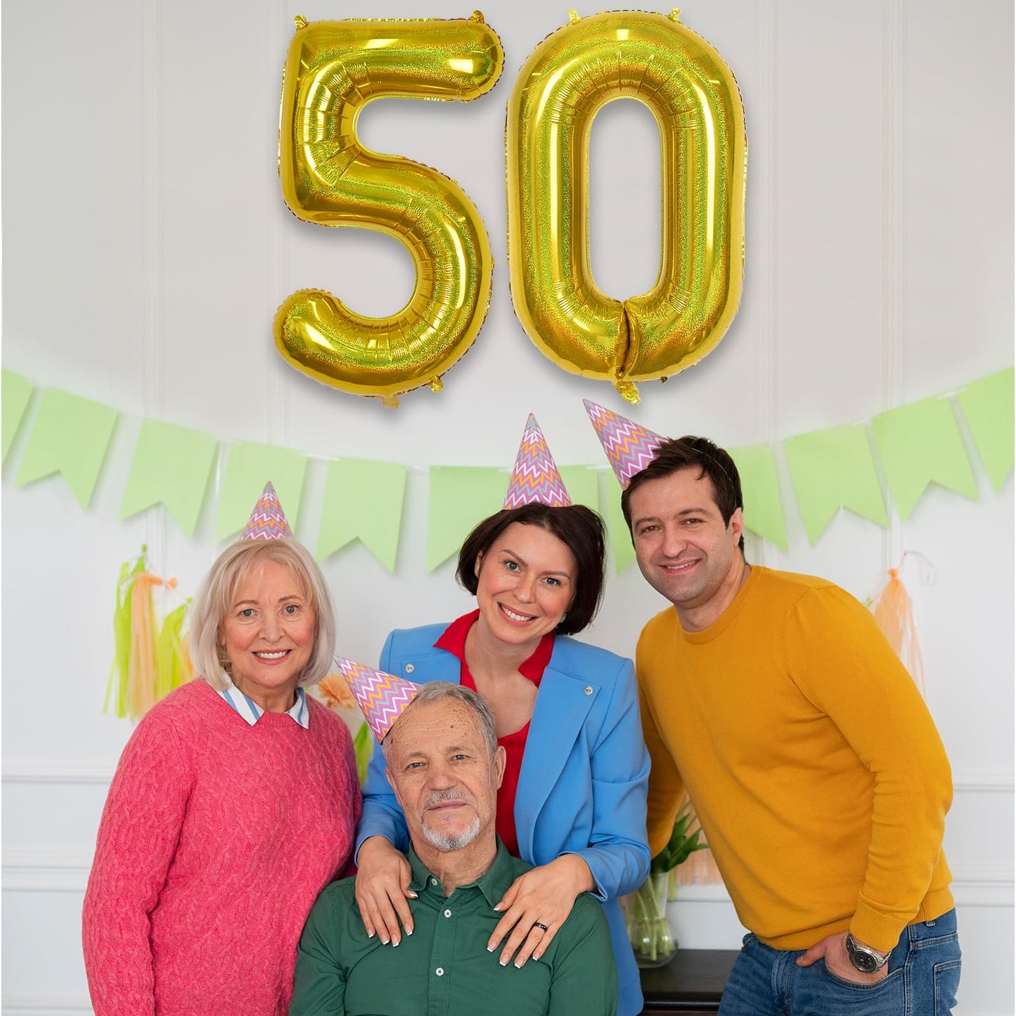 50 Year Old Birthday Balloons, Self Inflating Globos Dorados Giant Number 50 Balloons For Women, Laser Gold Iridescent 40 Inch 5