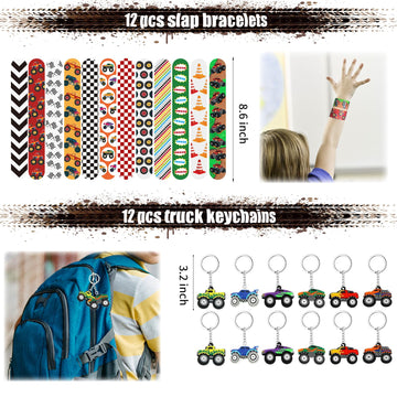 Xipegpa Truck Car Party Favors Set Truck Cars Keychains Slap Bracelet Diy Stickers Straws Car Bags For Kids Truck Car Themed Birthday Party Supplies Goodie Bag Fillers (Truck Car)