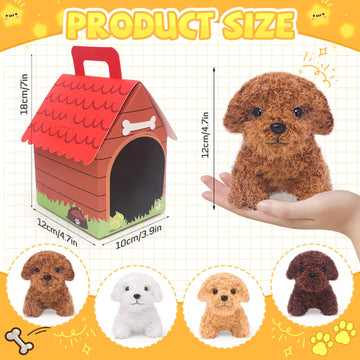 HAPGFS Mini Plush Puppy Keychain Dogs - 12 Pcs White Stuffed Animals with Carton Dog House - Perfect for Birthday Party Favors