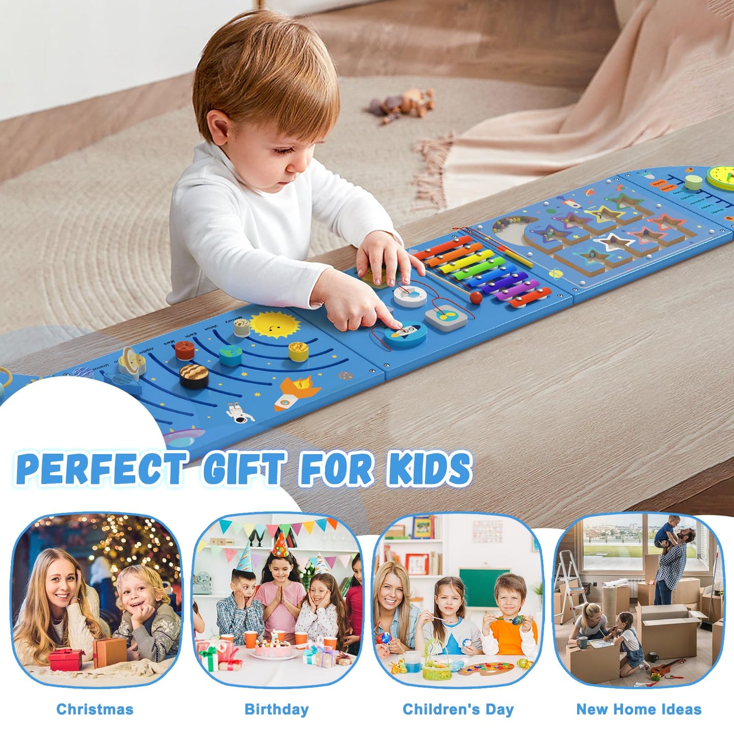 NIGWET Rocket Sensory Wall Panel - Montessori Toddler Activity Cube, Blue