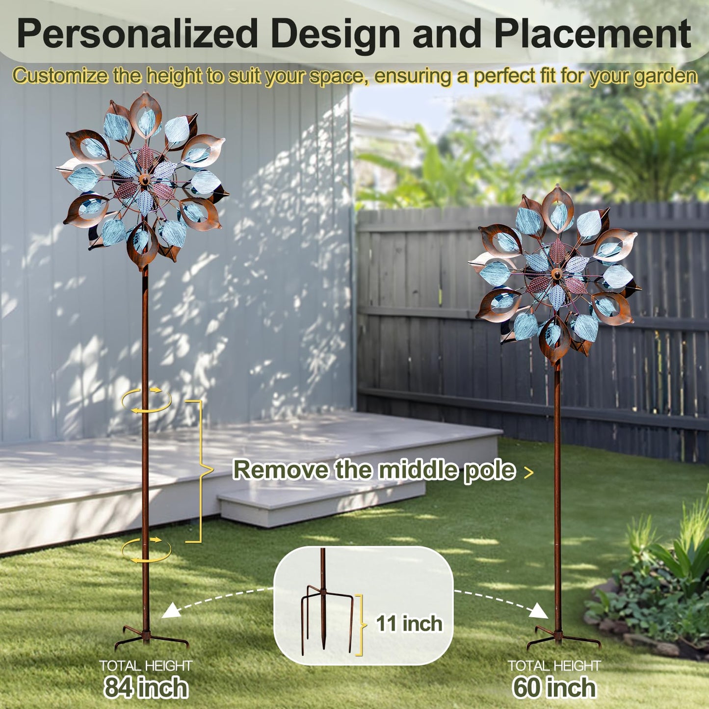 Lariander Wind Spinners Outdoor For Yard And Garden, Metal Large Wind Spinner & Sculptures 84 Inch, Garden Spinner Windmills For