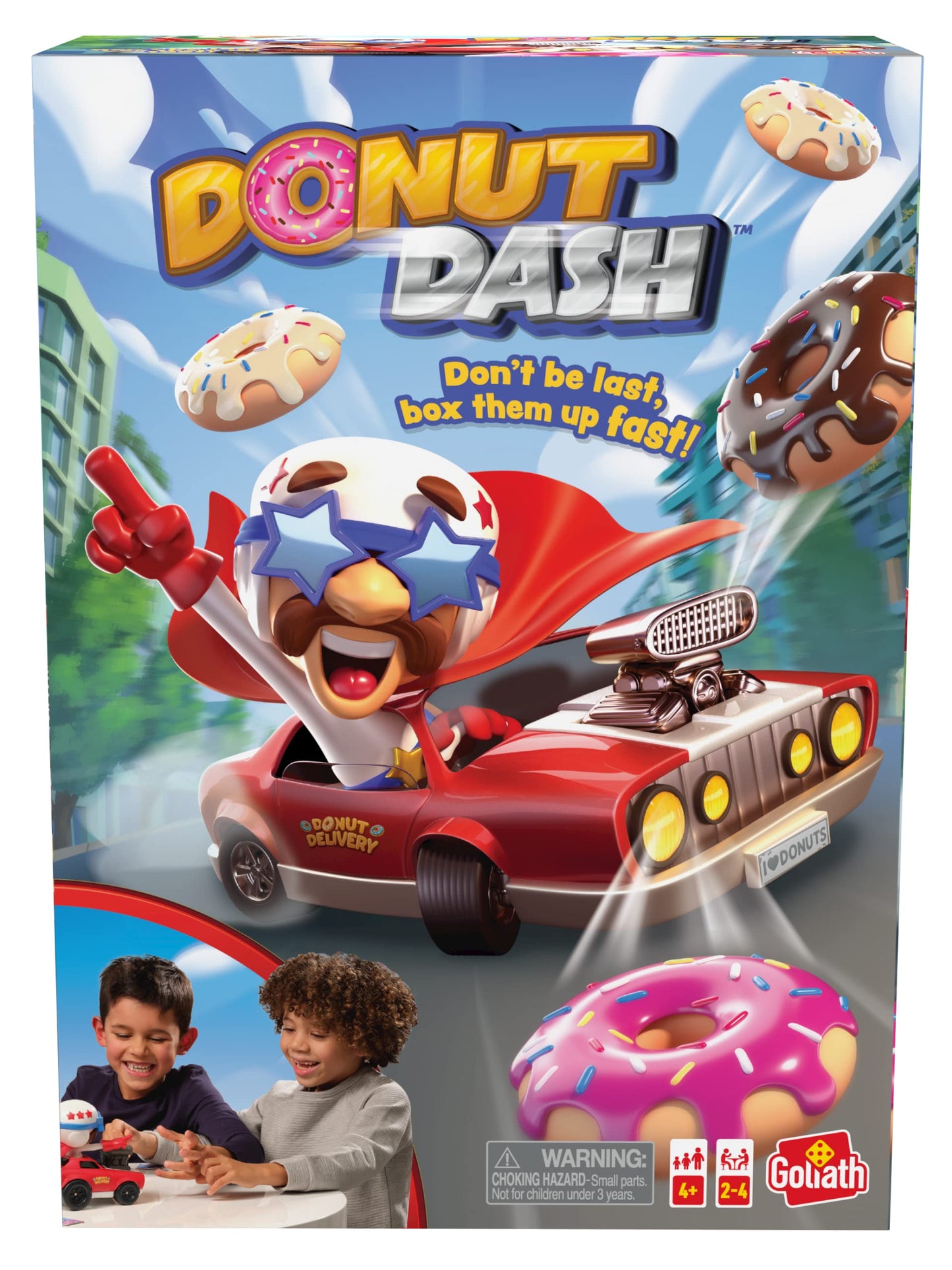 Goliath Donut Dash Game - Race to Pick Up Matching Donuts  Racecar Does Real Donuts On Table Or Hard Floor - Ages 4 and Up  2-4 Players