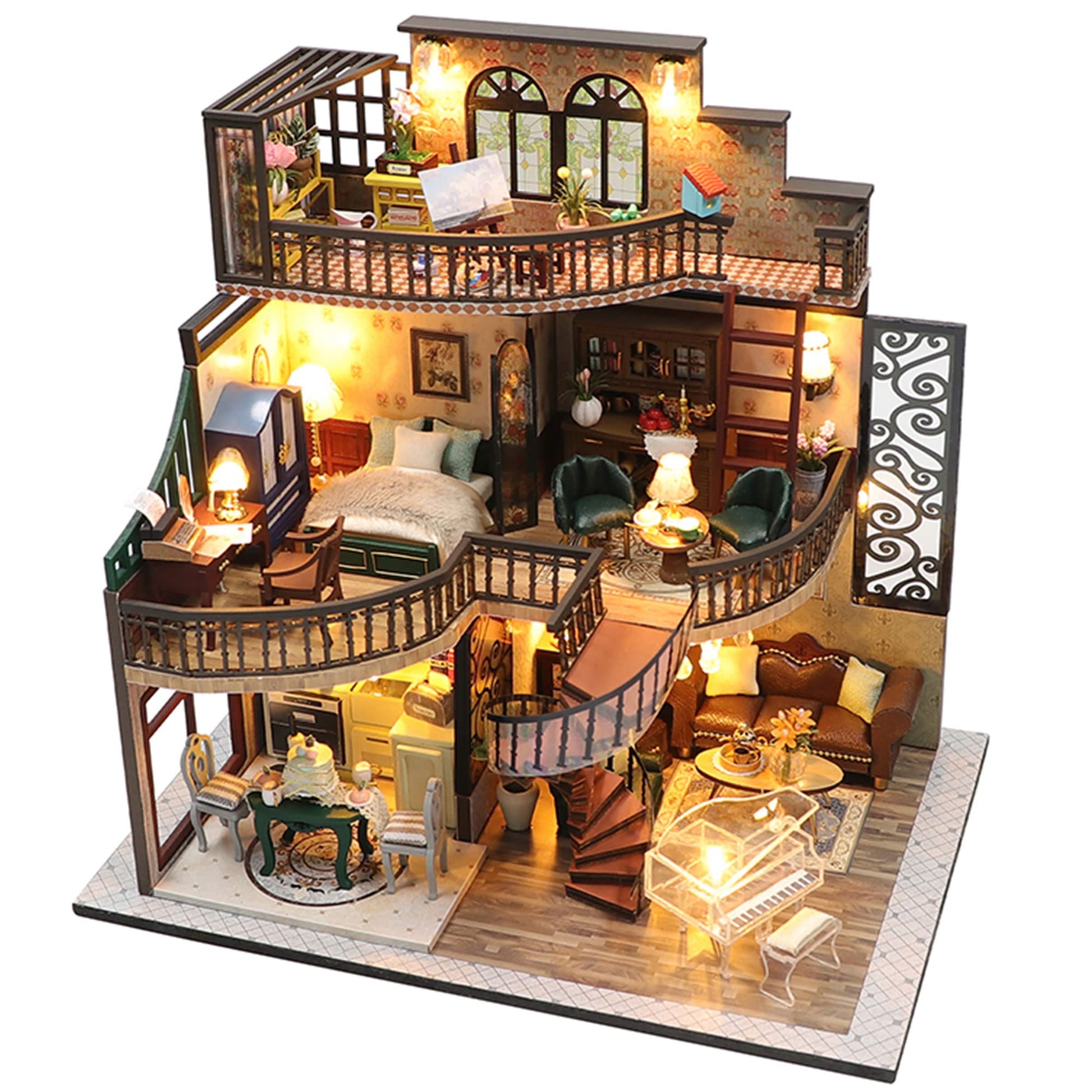 Lannso DIY Dollhouse Miniature Kit  Doll House Kit with Dust Proof Cover and Music Box  Mini Wooden Dollhouse Toys for mature-themed Gift(M2132)