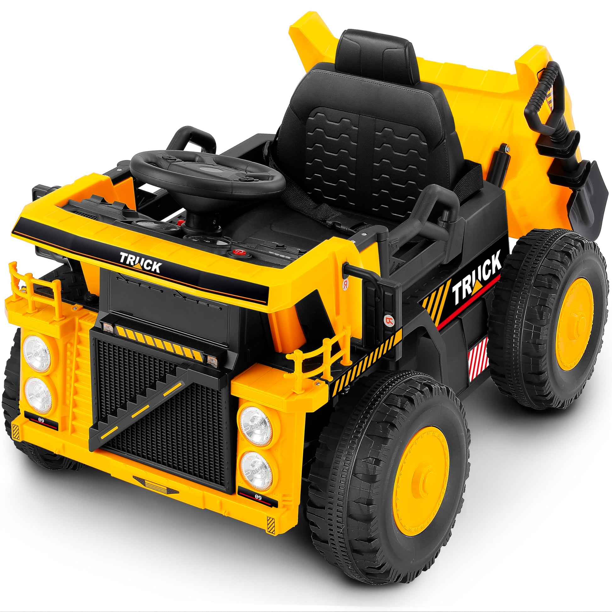 Elemara Ride On Dump Truck With Dump Bed, Shovel, 12V Ride On Toy For Kids, Ride On Car W/Remote, Bluetooth, Music, Led Light, B