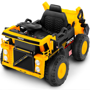 Elemara Ride On Dump Truck With Dump Bed, Shovel, 12V Ride On Toy For Kids, Ride On Car W/Remote, Bluetooth, Music, Led Light, B