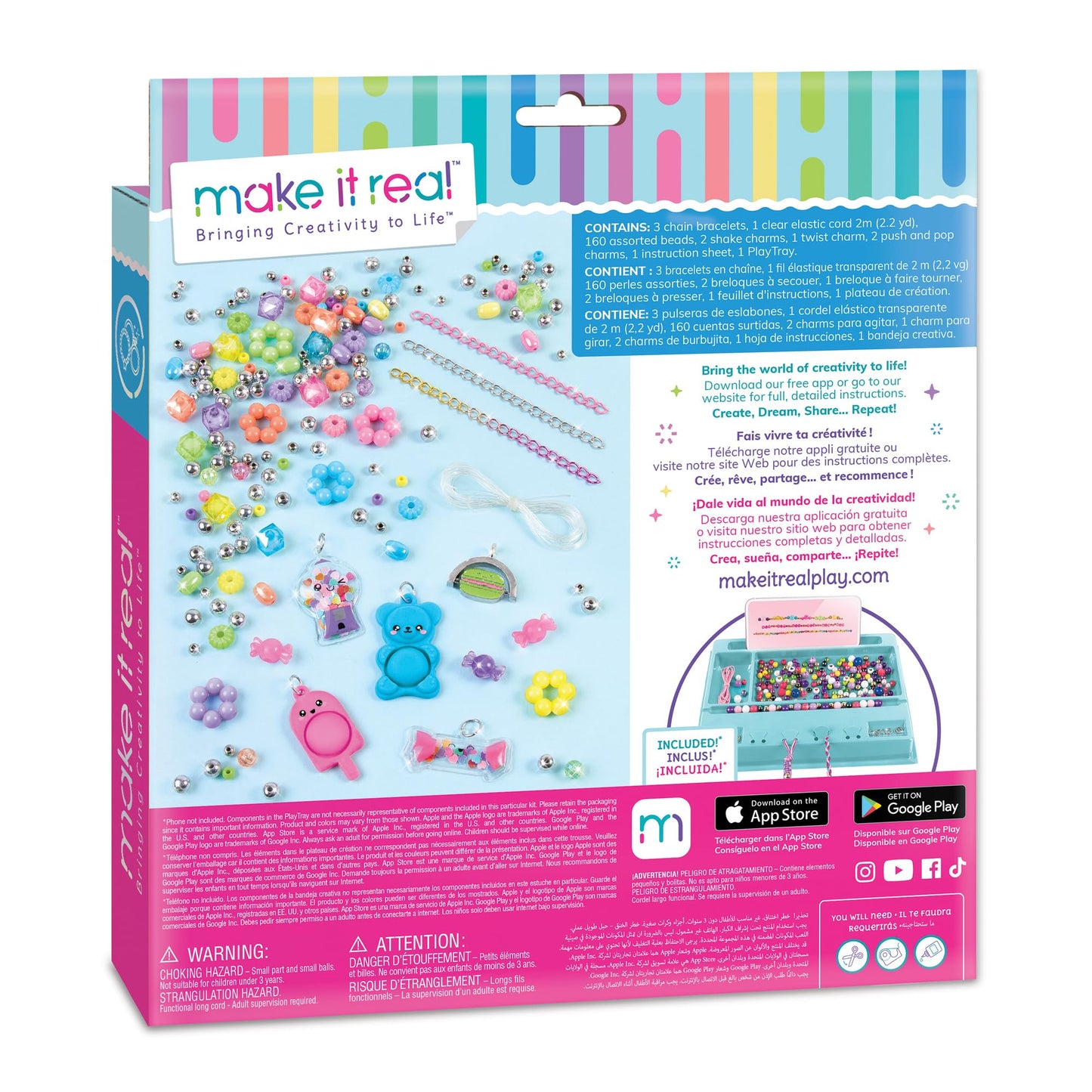 Make It Real: Pop! Shake! Twist! DIY Bracelet Kit - Make 7 Scensory Charm Bracelets, 171pcs, All-in-1 Jewelry Kit, Rainbow Color