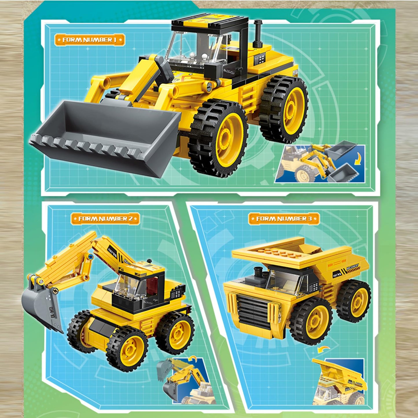 Little Froggy 3In1 Construction Vehicle Toy Features Engineering Excavator Dump Truck Loader Compatible With Lego Blocks Kid'S S