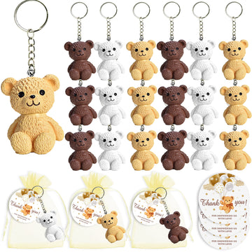 12 Set Party Favors Keychains with Organza Bags Thank You Tags For Baby Shower Bear Theme Party Return Favors Goodie Bag Decor C