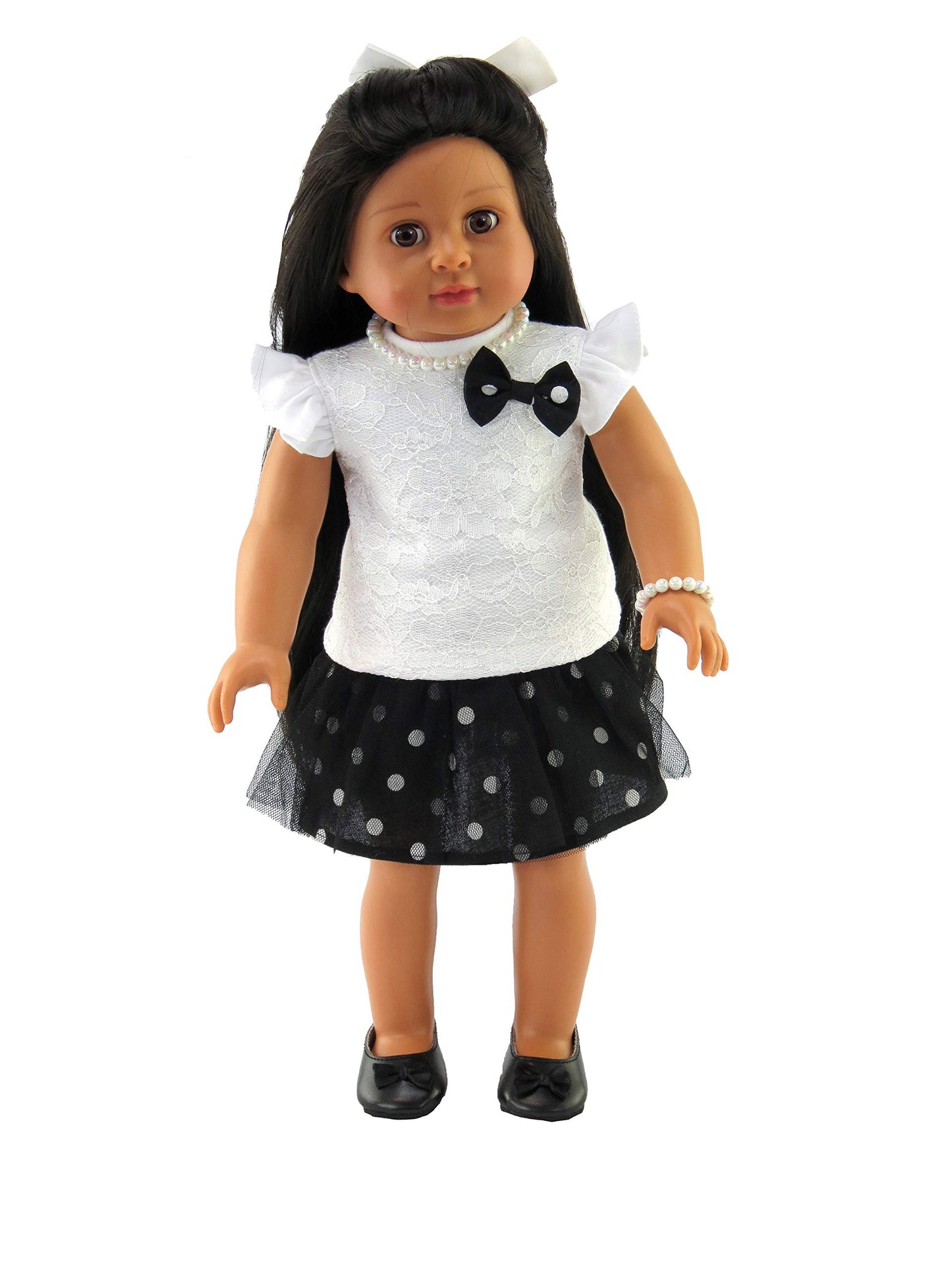 American Fashion World Black and White Polka Dot Skirt Set for 18-Inch Dolls | enhanced Quality & Trendy Design | Dolls Clothes | Outfit Fashions for Dolls for Popular Brands