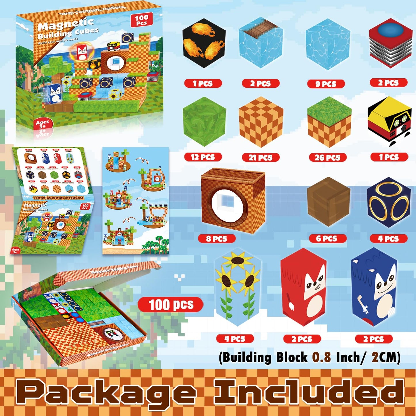 Magnetic Blocks - 100PCS Building Blocks - Toys for Montessori Toddler Christmas Birthday Gifts - STEM Sensory Toys for 3 4 5 6