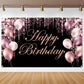 Rose Black Happy Birthday Banner Backdrop Large Yard Sign Background Its My Birthday Backdrop Baby Shower Party Indoor Outdoor 