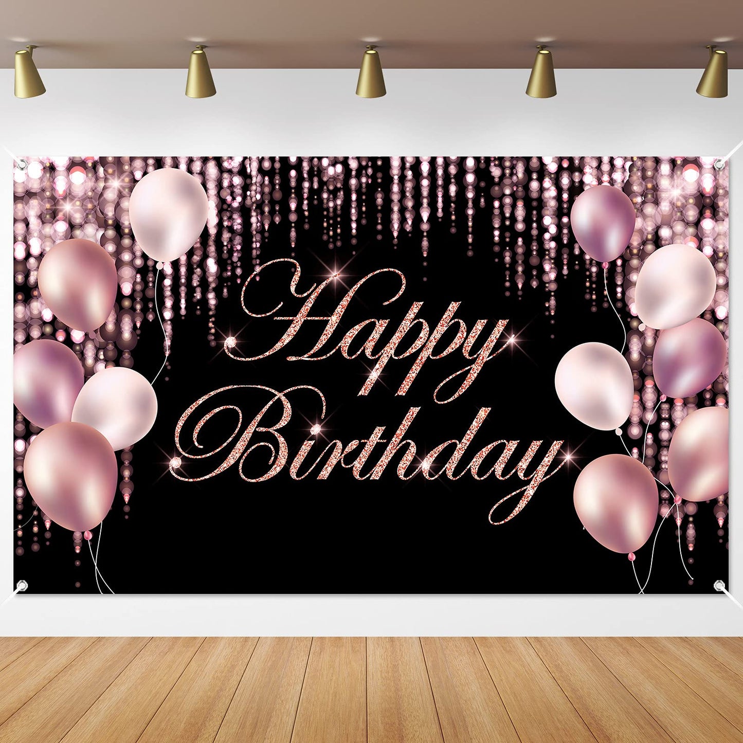 Rose Black Happy Birthday Banner Backdrop Large Yard Sign Background Its My Birthday Backdrop Baby Shower Party Indoor Outdoor 