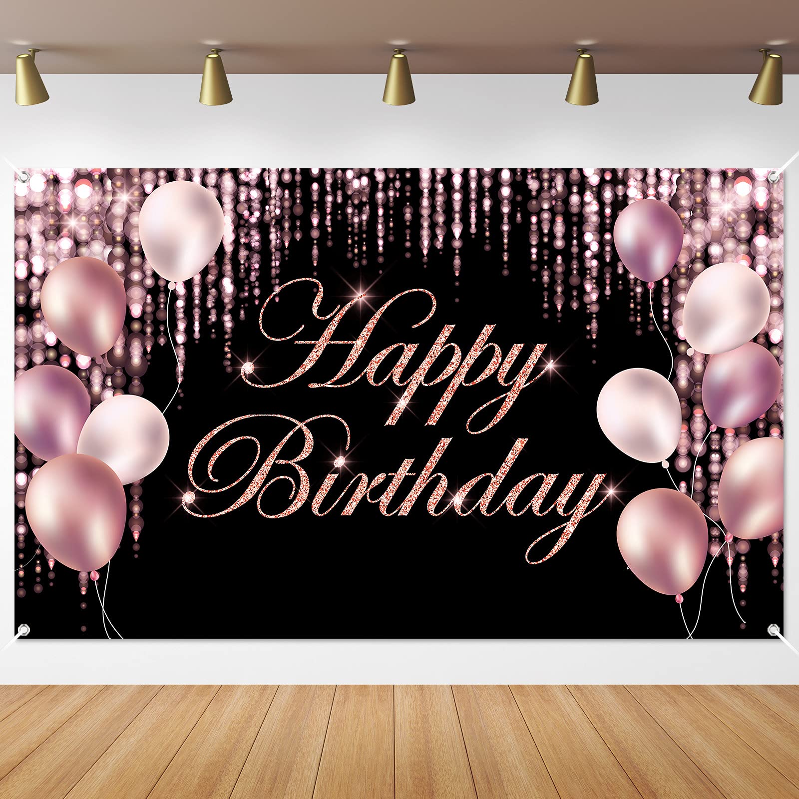 Rose Black Happy Birthday Banner Backdrop Large Yard Sign Background Its My Birthday Backdrop Baby Shower Party Indoor Outdoor 