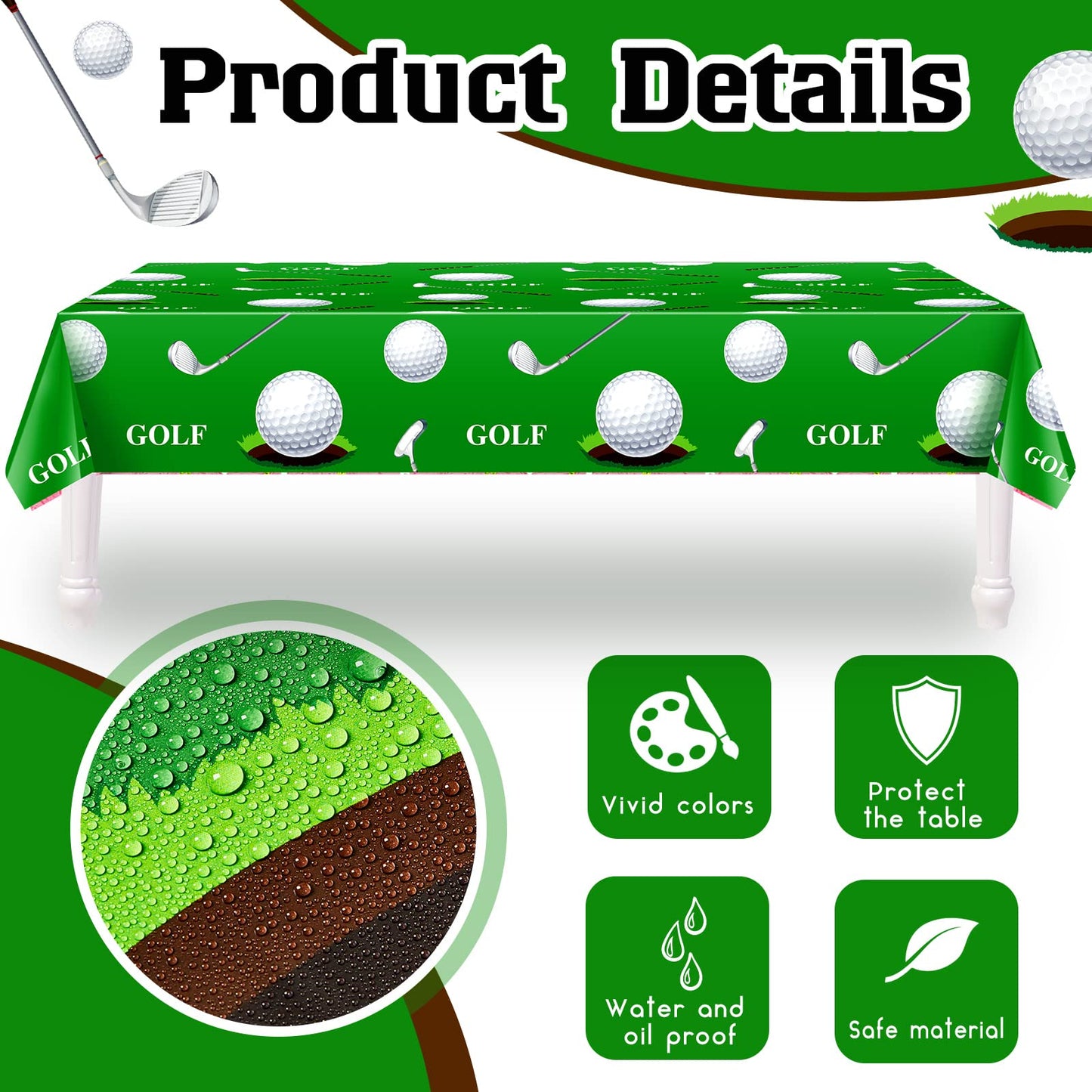 Golf Tablecloth Golf Party Decorations Golf Themed Party Supplies Rectangle Plastic Disposable Golf Table Cover Golf Decorations For Birthday Party Picnic Sport Events, 86 X 51 Inch (2 Piece)