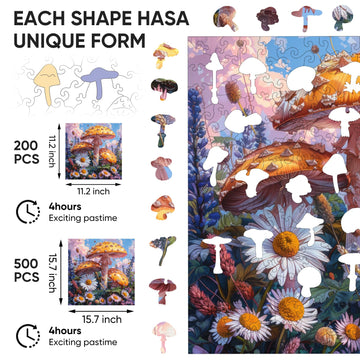 Wooden Puzzles for mature-themeds 200 Pieces  Mushroom Flower Wooden Jigsaw Puzzles for mature-themed and Kids  11.2 Inch Medium Size Family Reunion Puzzle  Valentine's Day Puzzle Gifts for Lovers Friends and Family