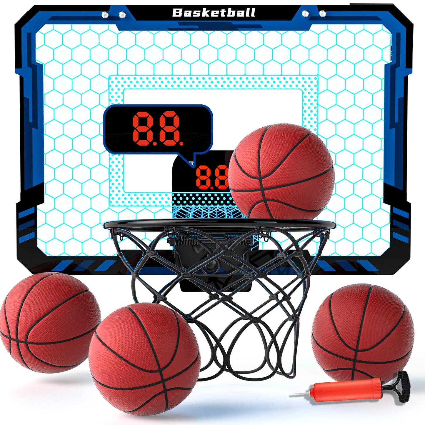 Eppo Basketball Hoop Indoor For Kids,Mini Basketball Hoop Led Light With Scoreboard,Basketball Toys For 3-12 Years Old Boys Girl