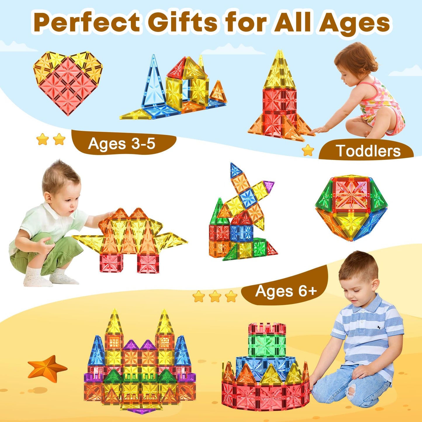 50Pcs Magnetic Tiles Kids Toys For Toddler Stem Magnet Building Blocks Toys, Diamond Tiles Edition Preschool Toys Classroom Must Haves For Kids Games, Sensory Toys For Boys & Girls Age 3-5 4-8 6-8
