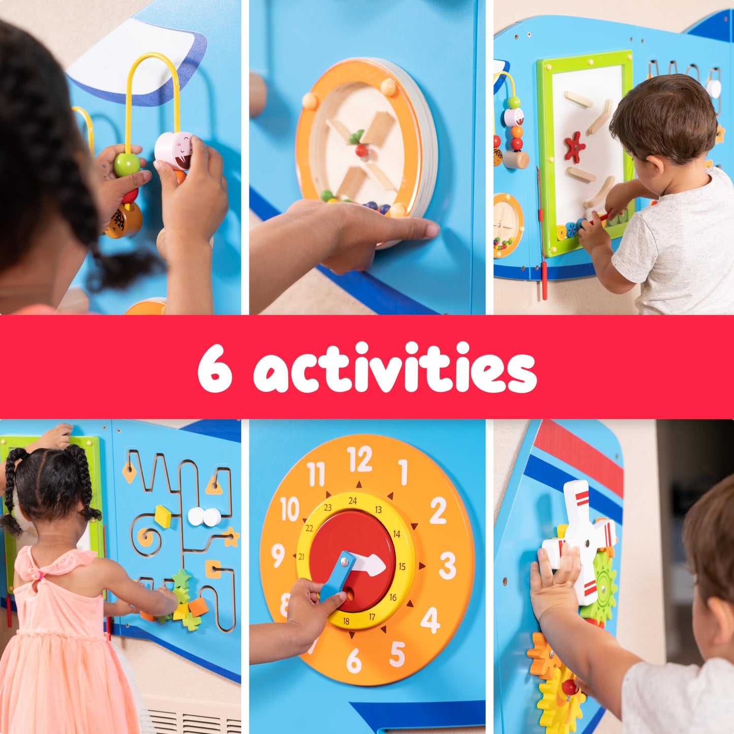 Spark & Wow Airplane Activity Wall Panels - Ages 18M+ - Montessori Sensory Wall Toy - 6 Activities - Busy Board - Toddler Room D