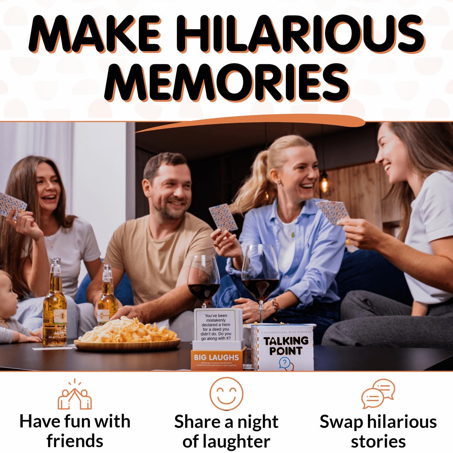 TALKING POINT CARDS Fun Conversation Card Game - 200 Hilarious Questions - Small - Mixed Material - Ideal for Parties and Family Reunions