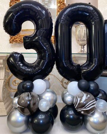 40 Inch Black 30 Number Balloons Giant Jumbo Huge 30 Foil Mylar Helium Number Digital Balloons Black Birthday Mylar Digital Ball