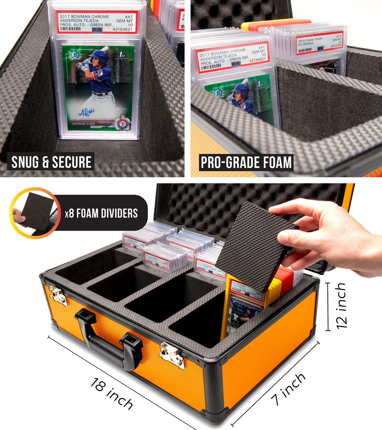 SLAB protective covering 4 Row Graded Card Storage Box PSA Card Slab Case For Graded cards Holds 160+ Slabs Graded Card Case for PSA Slab Box Graded Card Storage Sports Baseball Card Collector Gifts ( ORANGE )