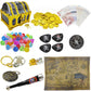 128 Pieces Kids Golden Frame Pirate Treasure Chest Toy Set Vintage Pirate Pretend Toys Include Pirate Chest, Pirate Coins, Jewel