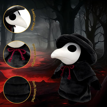 Fimigid Plague Doctor 12'' Plush, Halloween Stuffed Doll Plushie Toy Gift For Kids, Halloween Hugging Cushion Decor (Round Hat C