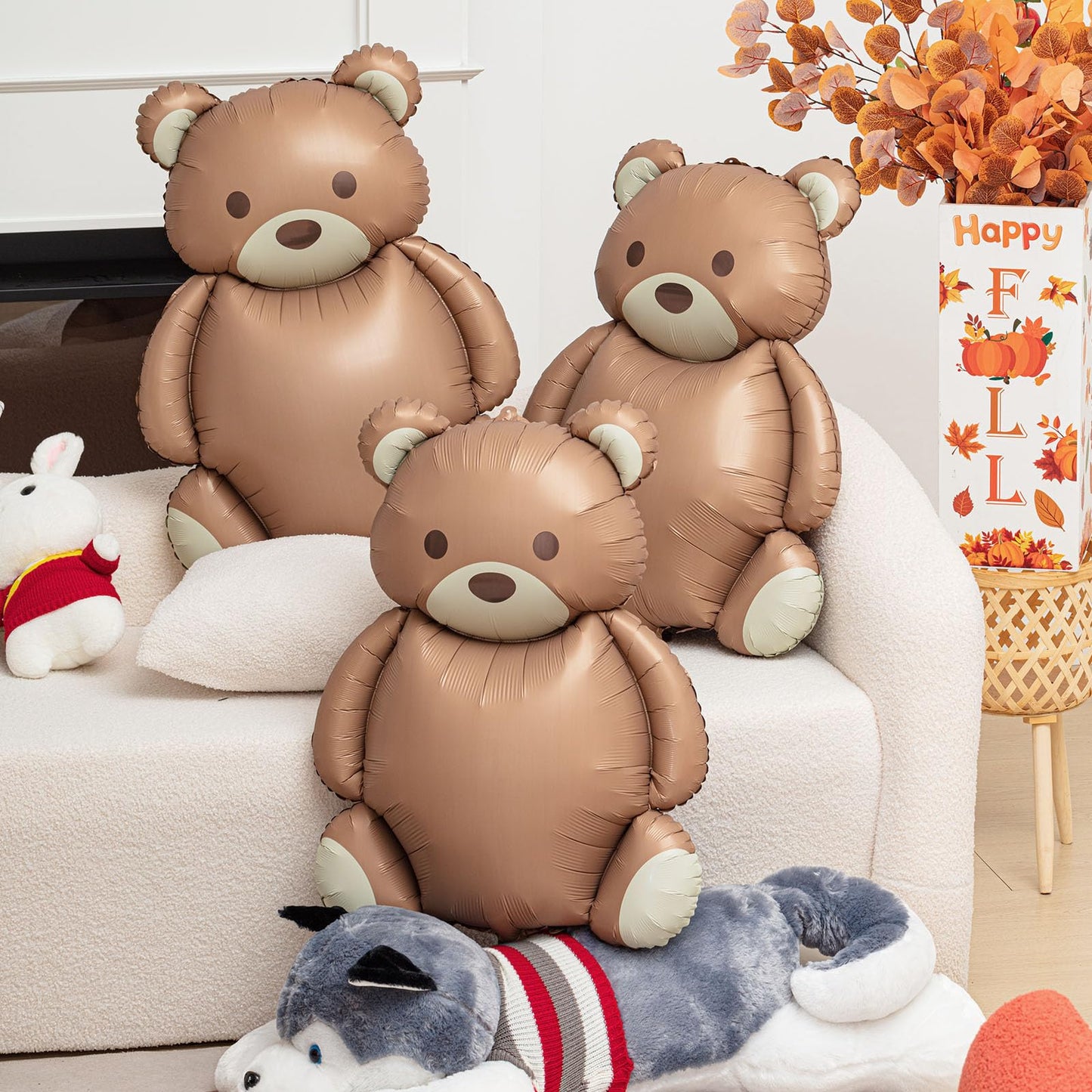 Simgoing 12 Pcs 21x35 Big Brown Bear Balloons Matte Cartoon Bear Foil Birthday Balloons for Home Decor Jungle Animal Farm Safa