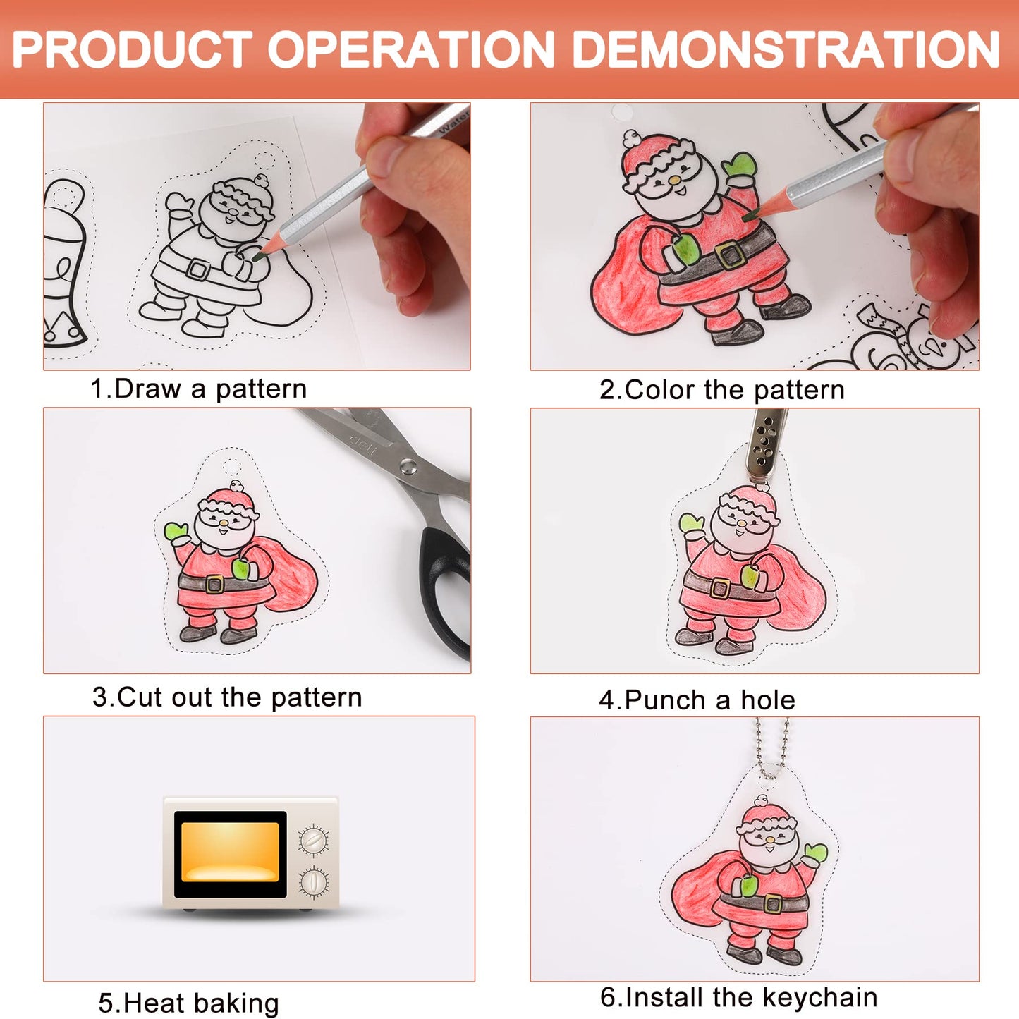 NOVWANG 198 Pieces Heat Shrink Plastic Sheet Kit Include 28 Pcs Shrinky Paper, Hole Punch, Keychains Accessories and Pencils for