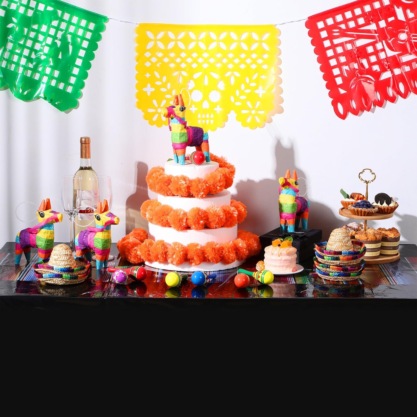 Hosuly Mexican Fiesta Tablecloth 54 X 108'' Party Plastic Tablecloth Striped Table Cover For Mexican Fiesta Party Decorations(Bl