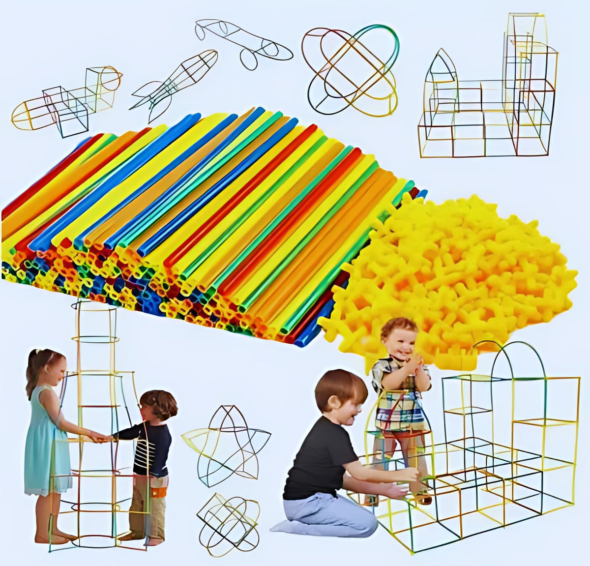 Mobclixs Puzzle Straw Blocks: Creative Building Blocks Toy For Kids, Multicolor Plastic Brick Set  Educational Stem Toy