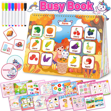 Unicorn Busy Book For Toddlers 3-5, Preschool Toddler Learning Activities Book, Educational Montessori Toys For 3 4 5 Year Old G