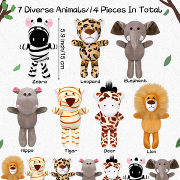 Elcoho 14 Pieces Safari Mini Jungle Animal Plush Toys Small Stuffed Forest Animals Plush Toys 5.9 Inch Keychain Decorations For Animal Themed Parties Goody Bags Filler Favors (Standing)