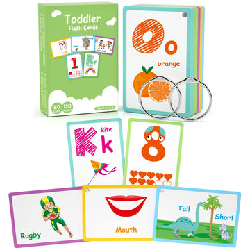 60 Cards, 120 Pictures Abc Alphabet Flash Cards For Toddlers 3-6 Years, Preschool Kindergarten Toddler Flash Cards For 3,4,5,6 Years, Abc, Alphabet Number, Antonym, Body Parts, Sports, Weather