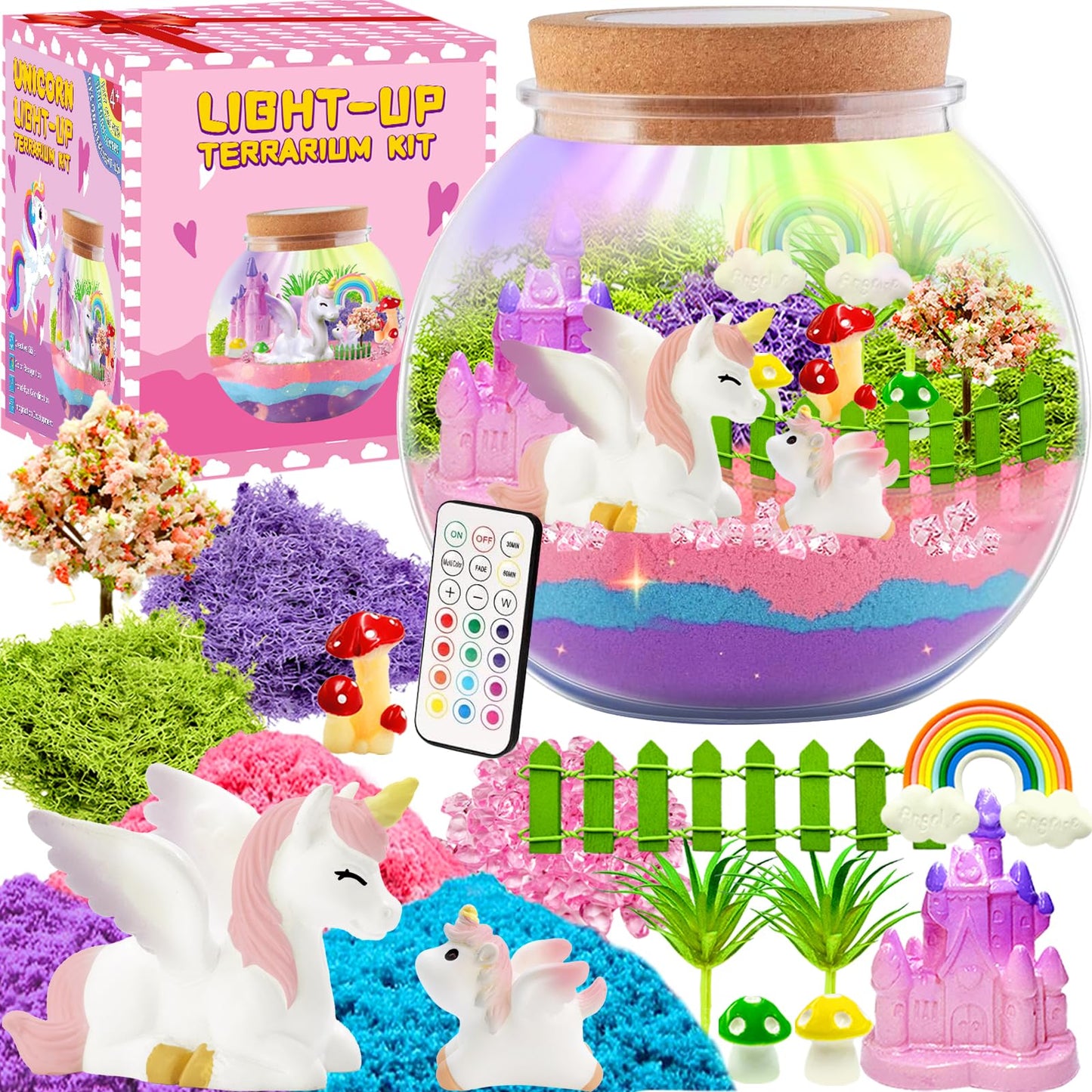 NESAPTO Unicorn Terrarium Crafts Kit for Girls-LED Night Light-Up Birthday Gift for Girls Ages 4 5 6 7 8-12 Years Old, DIY Arts 