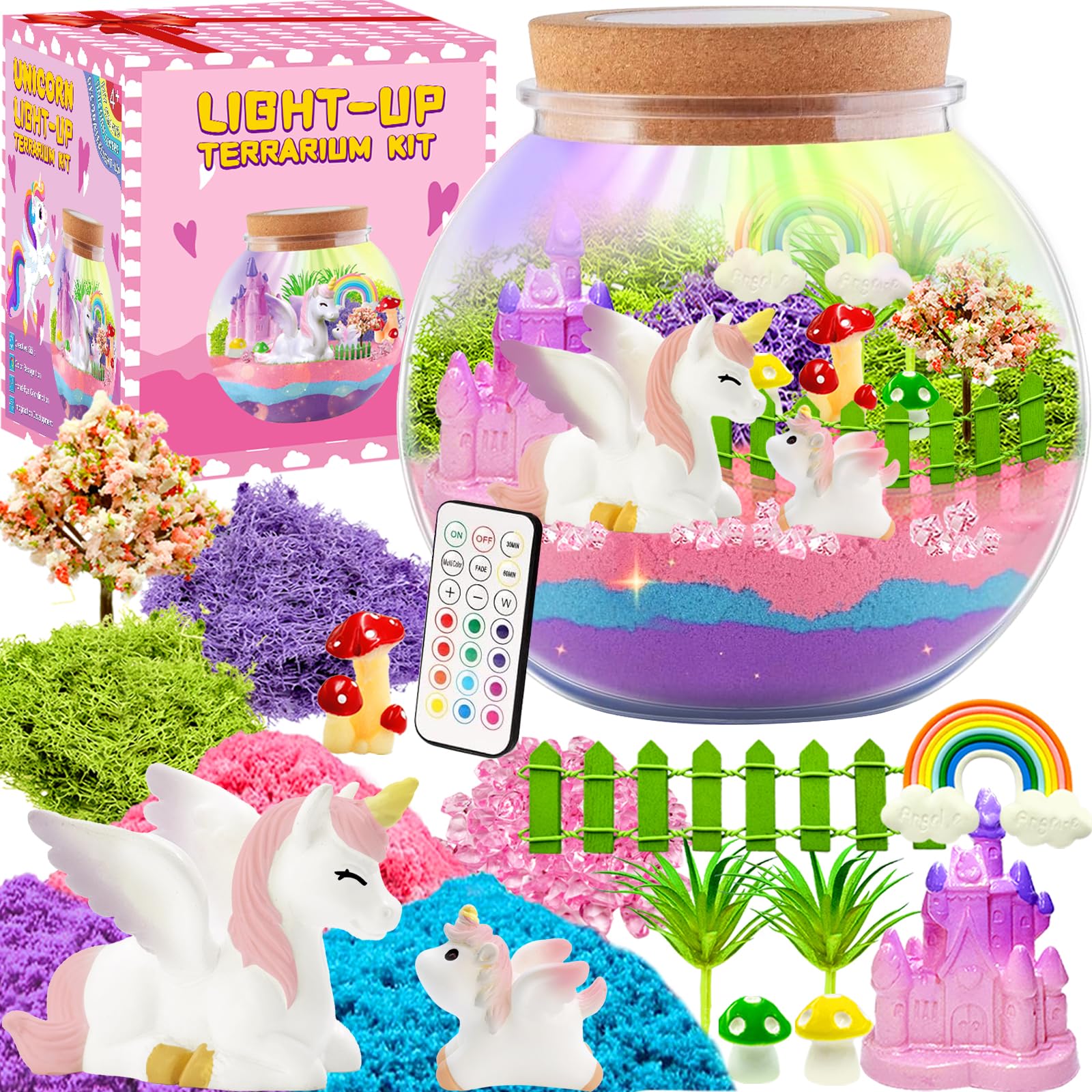 NESAPTO Unicorn Terrarium Crafts Kit for Girls-LED Night Light-Up Birthday Gift for Girls Ages 4 5 6 7 8-12 Years Old, DIY Arts 
