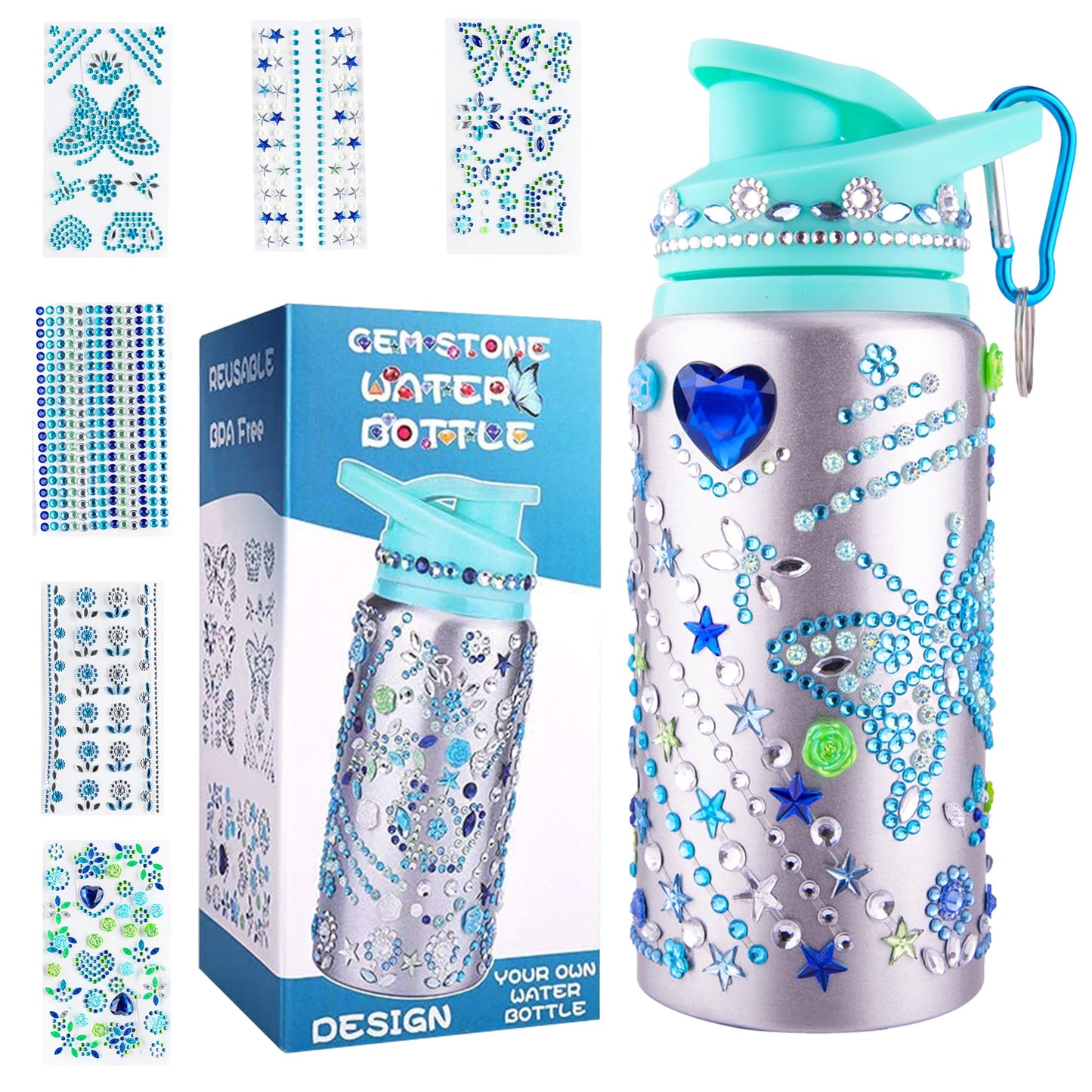 Gift For Girls, Decorate Your Own Water Bottles With Gem Art Stickers, Stickers For Water Bottles, Art Kits For Kids 9-12 Girls,