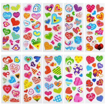 24 Sheets(350+) Heart 3D Puffy Stickers For Toddlers Kids, Bulk Preschool Sticker Sheets For Reward, Craft, Scrapbooking