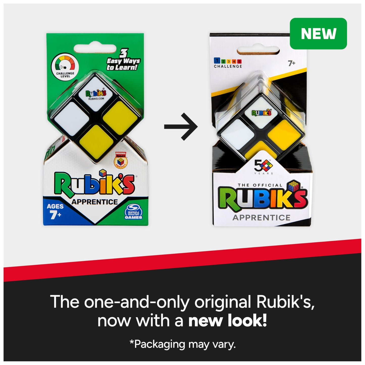 Rubik's 2x2 Beginner Cube - 3D Puzzle Game, Stress Relief Fidget Toy, Mini Size, Plastic, Model 6064561, Travel Game for Ages 7+