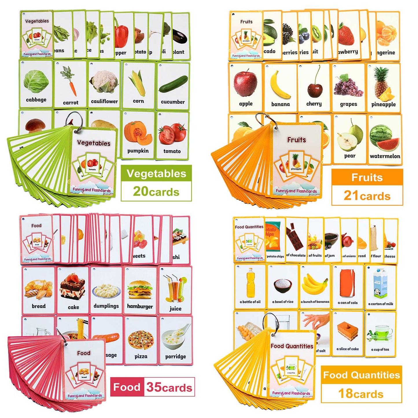Fruits/Vegetable/Foods/Food Quantities English Flash Cards Pocket Card Learning Baby Toys For Children Pre-Kindergarten Kids Gif