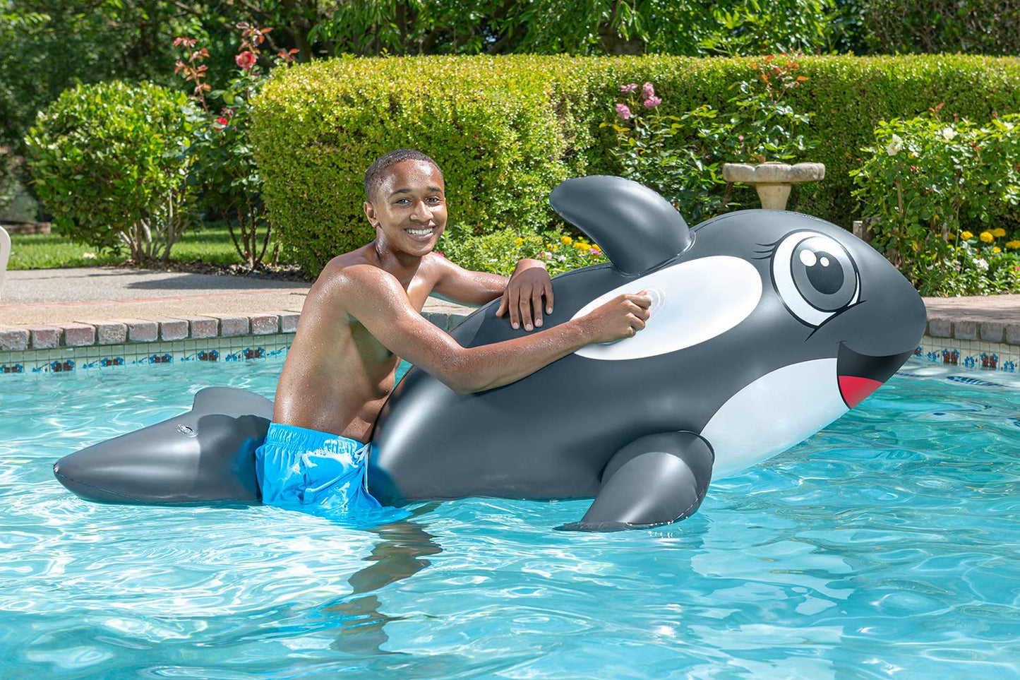 Poolmaster Jumbo Whale Rider Inflatable Swimming Pool Float Grey Large