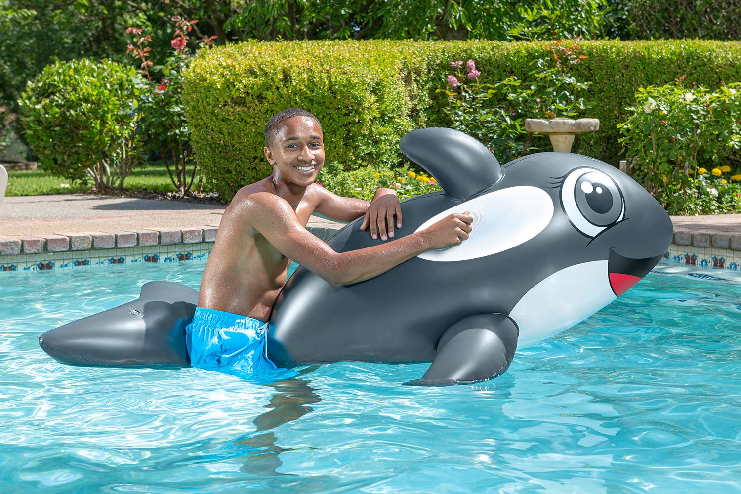 Poolmaster Jumbo Whale Rider Inflatable Swimming Pool Float Grey Large