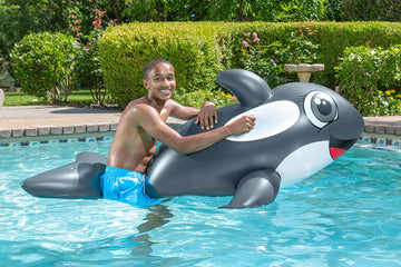 Poolmaster Jumbo Whale Rider Inflatable Swimming Pool Float Grey Large