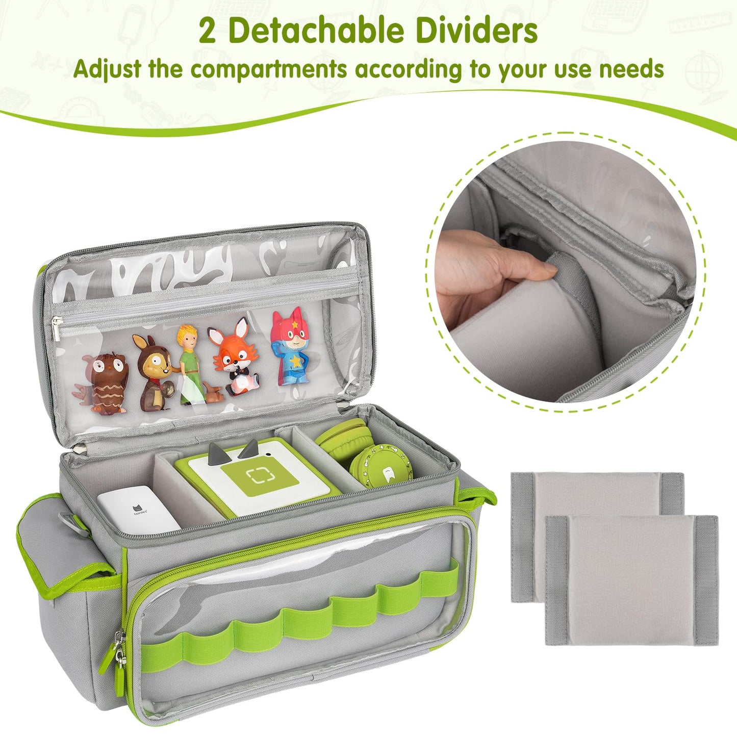 Jaffzora Carrying Case Compatible with Toniebox Starter Set Cute Storage Bag Fits for Tonies Figures Characters Tonies Headphones & Accessories  Grey&Green(Bag Only)