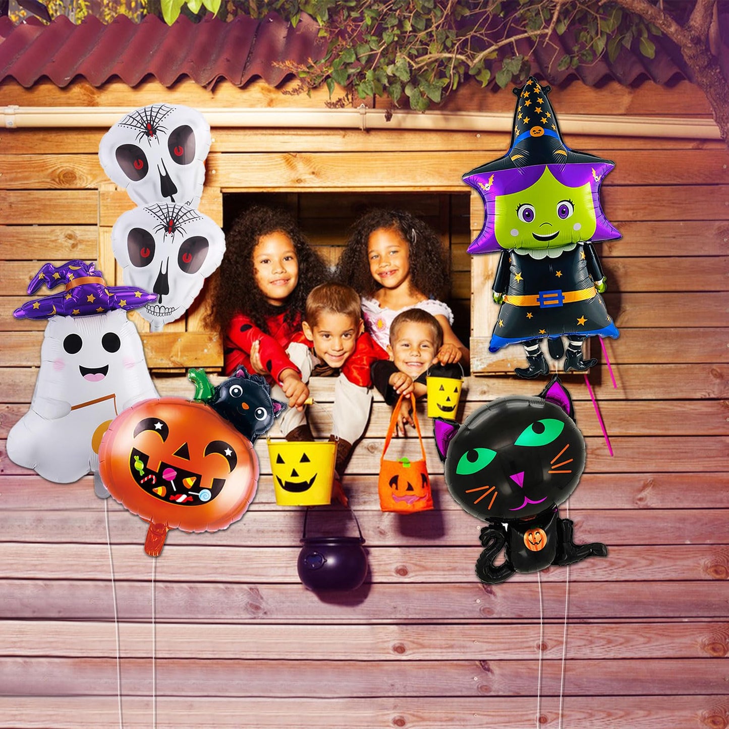Halloween Balloons, 38 Inch Halloween Ghost Foil Mylar Balloons, Halloween Scary Pumpkin Witch Bat Cat Balloons, Halloween Party